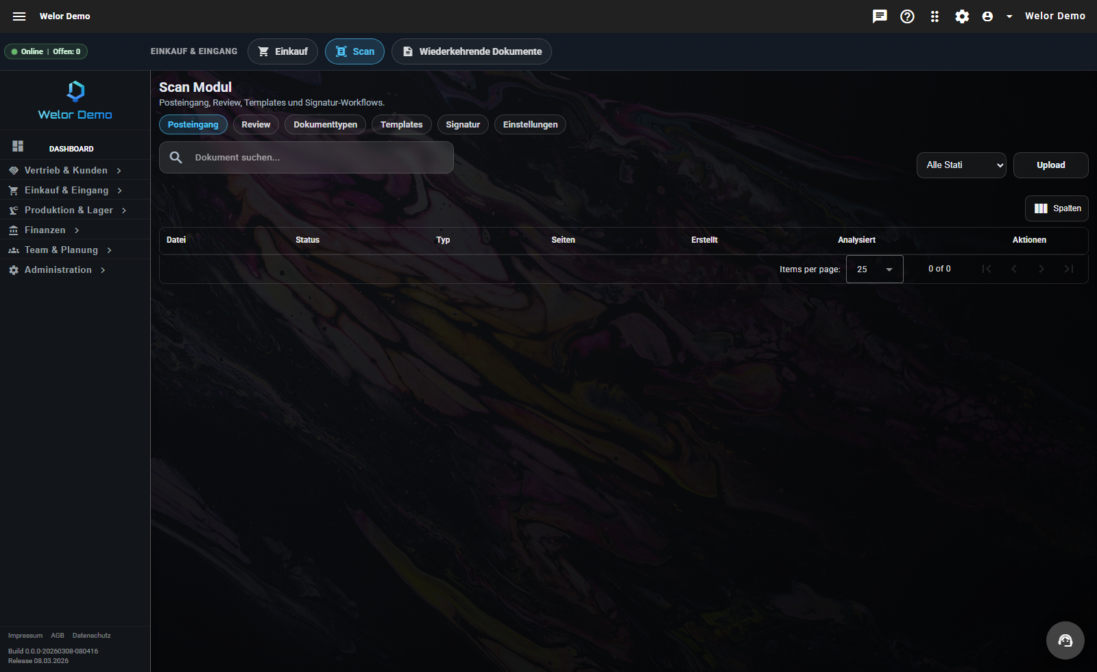 WELOR Scan Modul Demoansicht