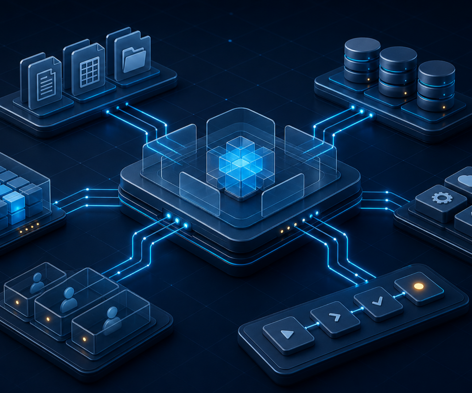 Modulare Softwareplattform mit verbundenen Daten-, Dokumenten- und Integrationsbausteinen