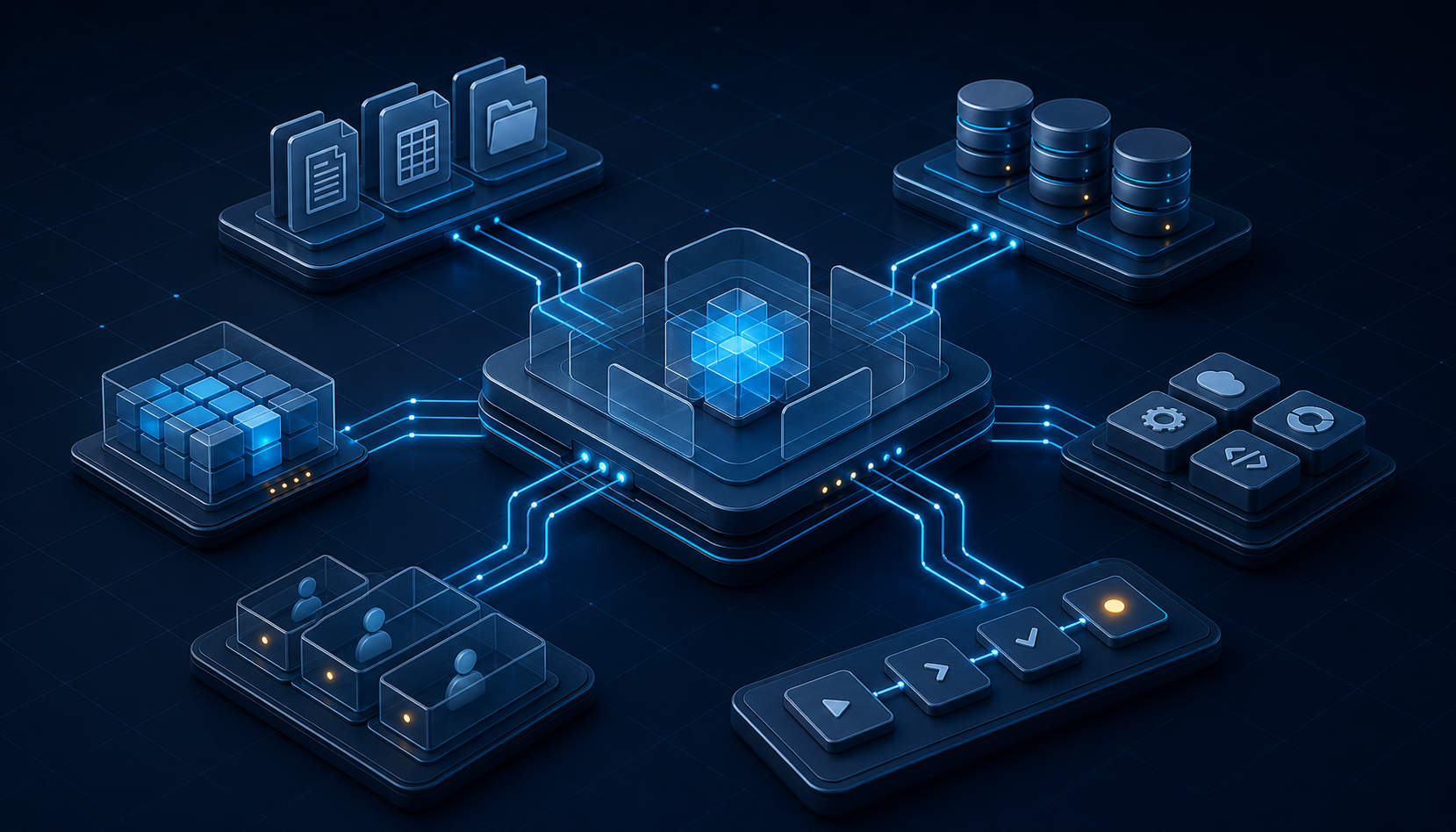 Modulare Softwareplattform mit verbundenen Daten-, Dokumenten- und Integrationsbausteinen